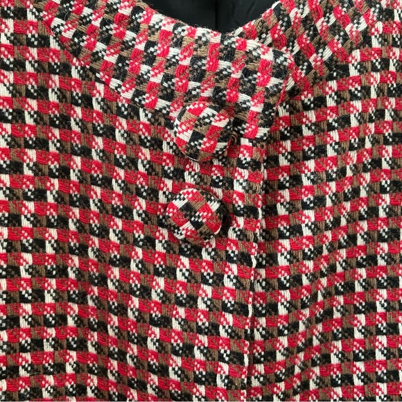 Ann Taylor Collarless Blazer Wool Blend  Red Brown Houndstooth Tweed Jacket 14 - Picture 3 of 16